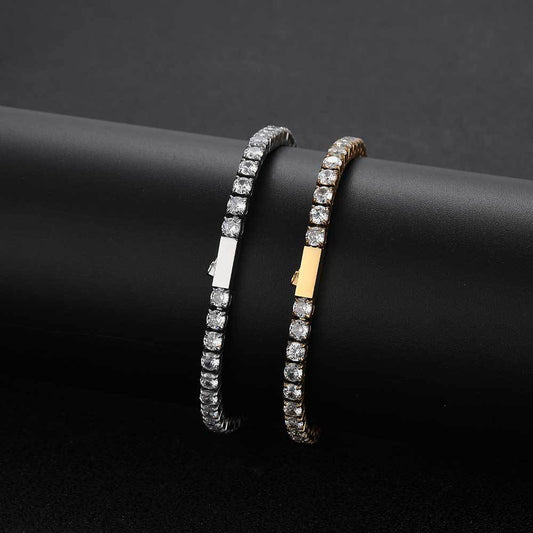 4mm Spring Clasp Stainless Steel Tennis Chain Hip Hop Zircon Men's Bracelet