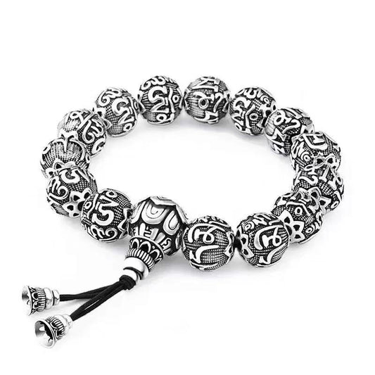 Ethnic Style Literary Buddhist Bead Men's Bracelet with Six-Syllable Mantra, Vintage Unique Design, Yunnan Snowflake Heart Sutra Beaded Bracelet